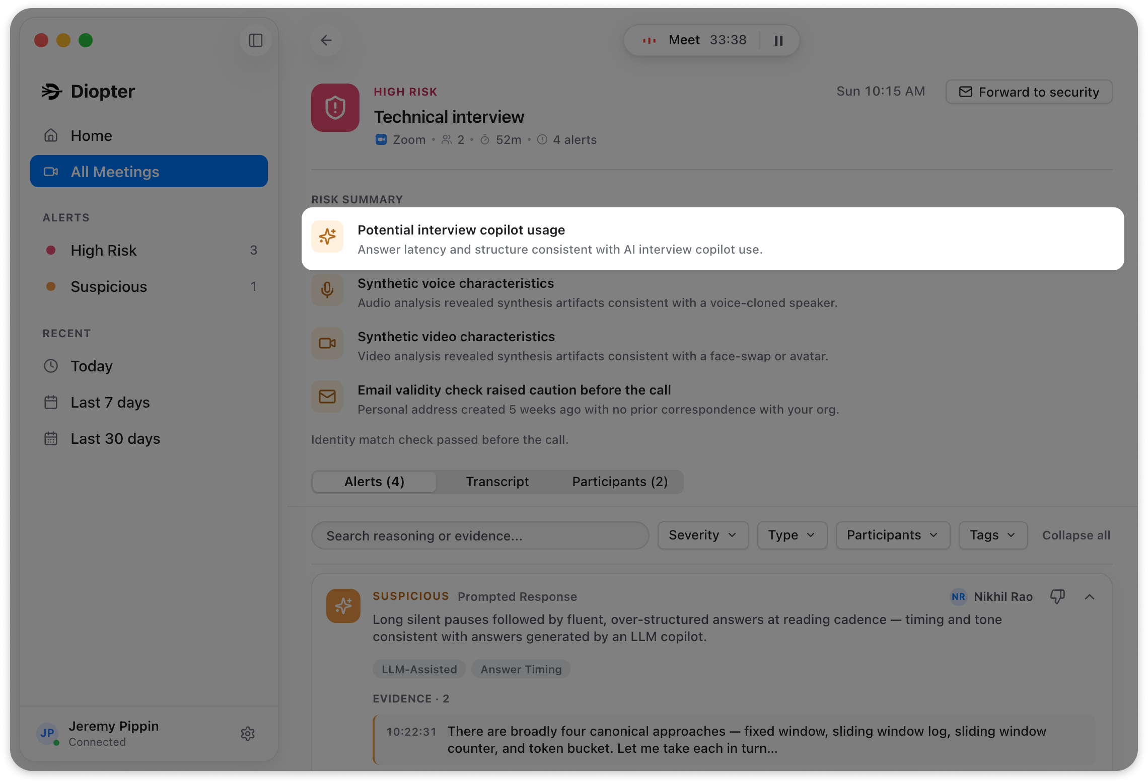 Diopter AI-cheating detection: interview copilot usage flagged from answer timing